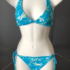 Blue and white floral design bikini.